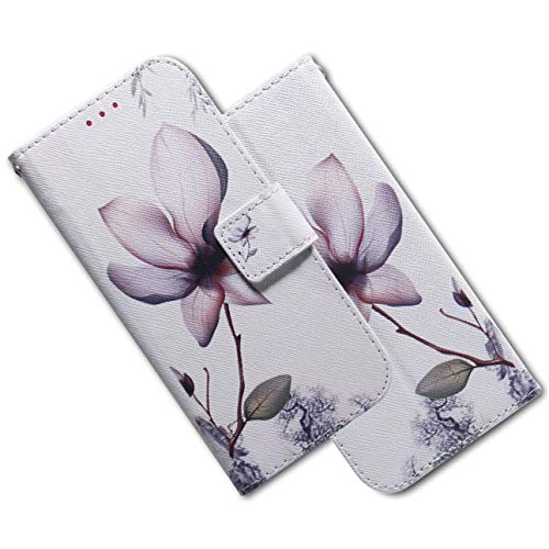 MRSTER Moto E6 Play Funda, Moto E6 Play Cover, Ultra Slim Carcasa Protección de PU Cuero Funda con Stand Función para Motorola Moto E6 Play. EF PU- White Lotus