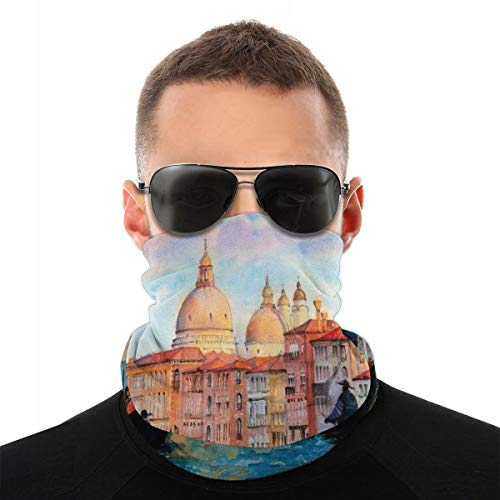 MSGDF Variedad Bufanda de cabeza Windbreak Face Cover 3D,Pintura de acuarela de Venecia Serene Cityscape Antiguo Góndolas Scenic,Polvo a prueba de viento Bandanas Calentador de cuello