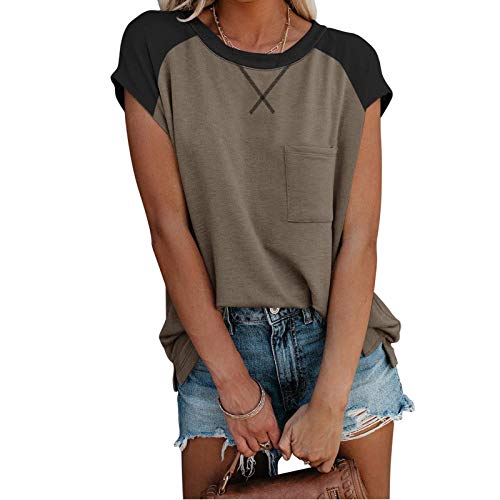 NAQUSHA Las señoras de verano tops para las mujeres de moda casual color sólido manga corta cuello redondo básico sueltos camisetas Blusas