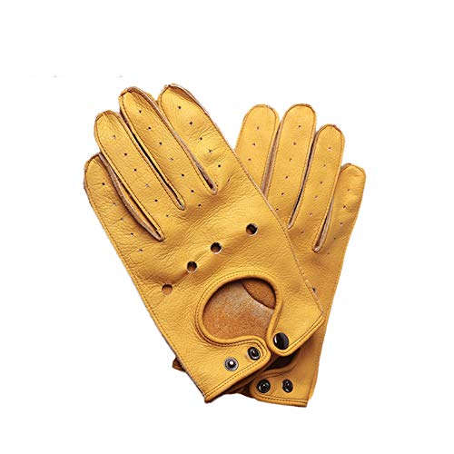 NGHSDO Guantes De Moto Guantes de Cuero de la Motocicleta de los Hombres Retro Guantes Medio Dedo Dedo Lleno Moto Guantes Guantes Moto Motorista 005 (Color : Brown, Size : L)