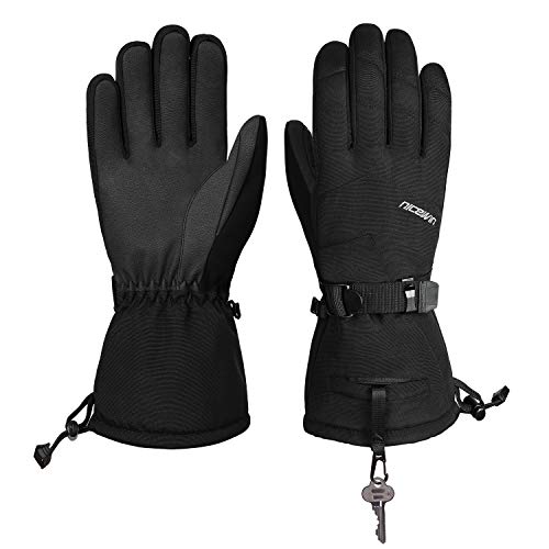 NICE WIN Guantes Invierno Guantes Esquí de Invierno para Hombres y Mujeres Guantes a Prueba de Viento de Invierno cálido y frío para Deportes al Aire Libre Esquí Snowboard Palear Nieve (Negro, XL)