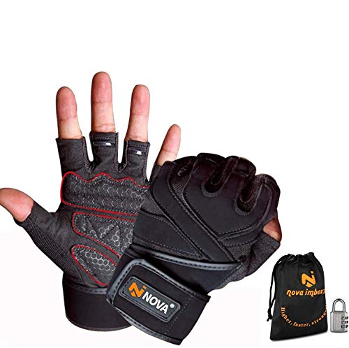 Nova imboxs Guantes Gimnasio para Hombres y Mujeres, Guantes Fitness Transpirables Antideslizantes con Muñequera para Deportivos Levantamiento de Pesas Crossfit (S)