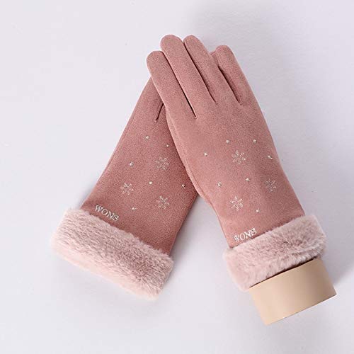 Nuevo Invierno Mujer Encaje Cálido Cachemira Tres Costillas Lindo Oso Mitones Doble Grueso Felpa Muñeca Mujeres Pantalla Táctil Guantes de Conducción -E Pink