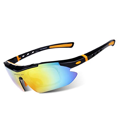 OPEL-R Gafas De Ciclismo Polarizadas para Exteriores Gafas De Sol Deportivas Anti-UV para Bicicleta, Gafas De MTB De Moda Casual, 5 Lentes Intercambiables (BALCKORANGE)