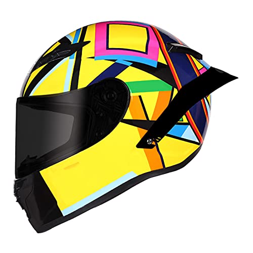 OUUUKL Casco de Motocicleta, Casco Integral Modular, Aperturas de Ventilación para un Máximo Flujo de Aire y Refrigeración Visera Solar Integrada, Negro Neón Amarillo