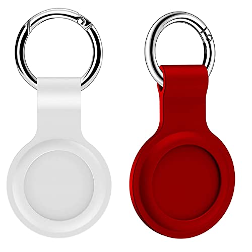 Paquete de 2 llaveros de silicona para etiqueta de aire, funda protectora para funda de piel (blanco+rojo)