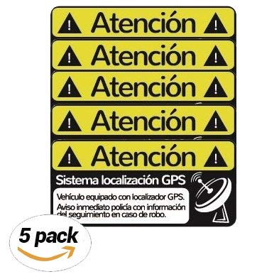 Pegatinas disuasorias localizador GPS vehiculos, Coches Camiones Bicicletas. Adhesivos disuasorios localización satelite (Pack 5 -Exterior Cristal)