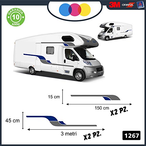 Pegatinas para caravana curvilíneas decorativas para ambos lados, para caravanas, furgonetas y van - código:1267 Grigio-Blu