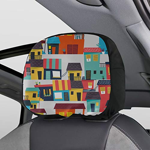 Plsdx Funda para reposacabezas de Asiento Diseño de Belleza para construcción de viviendas Juego de 2 Fundas para Asiento de Coche para reposacabezas Ajuste Universal para Coches Furgone