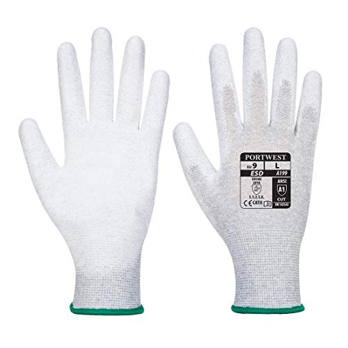 Portwest va199g7rl expendedoras antiestático sintética Palm guantes, Regular, tamaño: grande, color gris