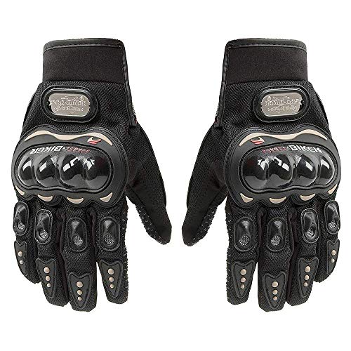 Pro-Biker - Guantes de piel con pantalla táctil para bicicleta, motocicleta, motocicleta, deportes de competición (negro, grande)