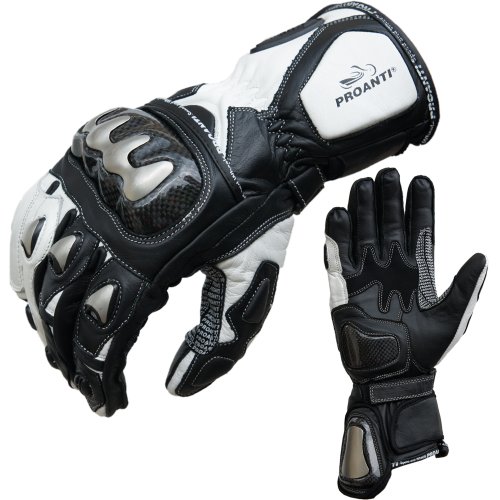 PROANTI Guantes de moto Racing Pro para moto, color blanco (S)