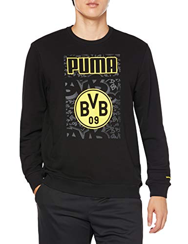 PUMA BVB Ftblcore Graphic Crew Sweat Sudadera, Hombre, Puma Black/Cyber Yellow, M