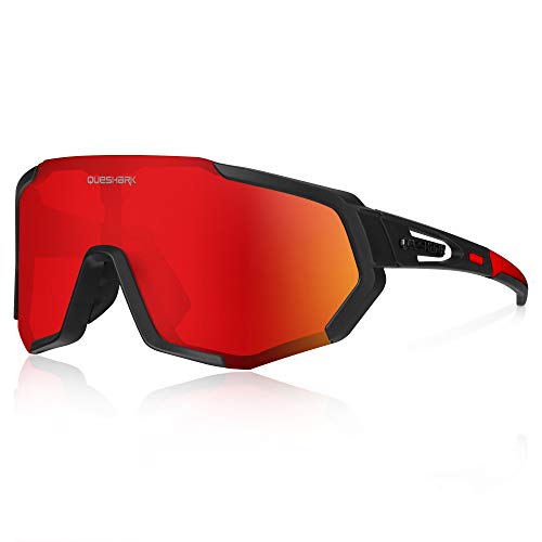 Queshark Gafas de Ciclismo Polarizadas Gafas de Sol Deportivas con Montura TR90 Gafas de Bicicleta Para Hombres Mujeres con 3 Lentes Intercambiables Anti-UV400