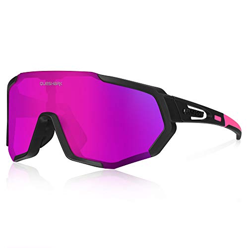 Queshark Gafas de Ciclismo Polarizadas Gafas de Sol Deportivas con Montura TR90 Gafas de Bicicleta Para Hombres Mujeres con 3 Lentes Intercambiables Anti-UV400