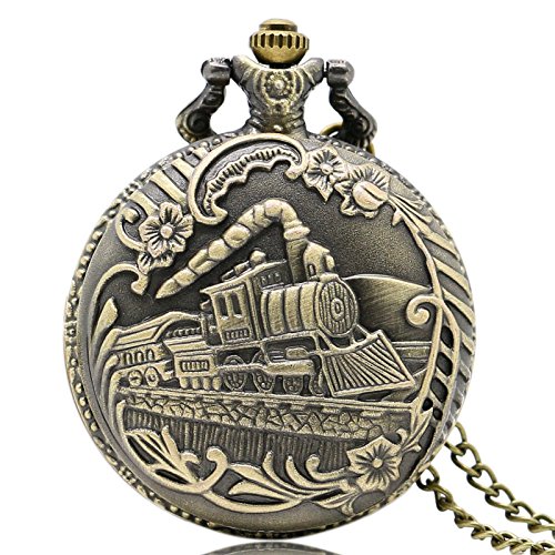 Reloj de Bolsillo Vintage Bronce Tren Locomotora Frontal Motor Collar Cuarzo Pedent Regalo Pocket Watch Chain P07