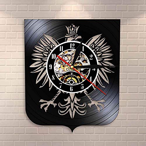 Reloj de pared Polska con escudo de armas polaco patriótico polaco águila polaca escudo de armas polaco halcón polaco vintage vinilo record