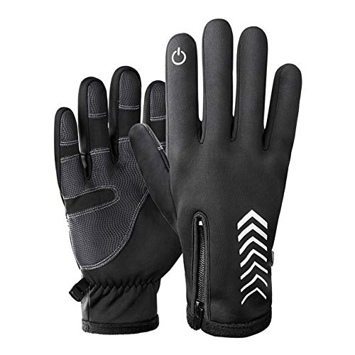 Rpanle Guantes de Invierno Caliente, Guantes de Pantalla Táctil Silicona Antideslizante Forro Vellón Térmico Anti-Viento Impermeable, para Esquí Nieve Ciclismo Deporte, Negro (S)