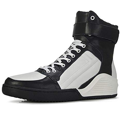 Rui Landed Bota de Zapatilla de Deporte de Moda for Hombre Bota de caña Alta Estilo de Cordones Correa de Gancho y Correa de Cuero Genuino Premium Plataforma de Punta Redonda Discoteca