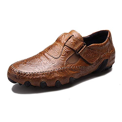 Rui Landed Zapatos Mocasines for Hombres Mocasines de Barcos Slip On Style Cuero Genuino de Primera Calidad Gancho en Relieve y Correa de Lazo Monk Correa Pulpo Suela Baja Top Discoteca