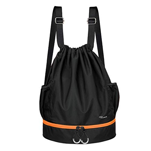 Ryaco Mochila de Cuerda Unisex, Saco de Gimnasia para Deporte Gimnasio Yoga Nadar (Negro & Naranja)