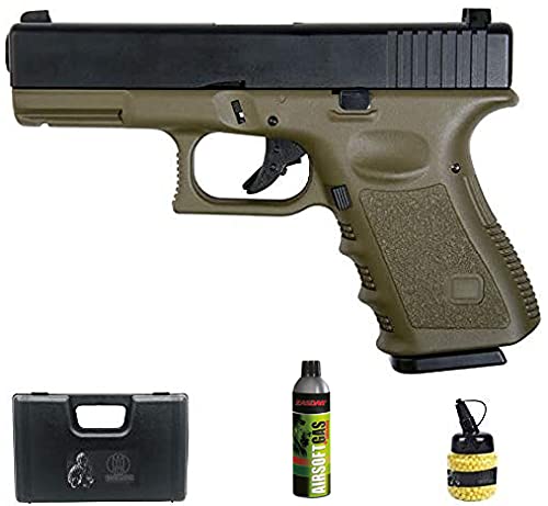 Saigo GLK 23 Verde | Pistola de Airsoft Sistema: Green Gas semiautomática Tipo Glock 23 + maletín y Accesorios