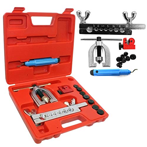 SANON Kit de Herramientas de Línea de Freno de Doble Abocardado de Acero 45 con Mini Cortador de Tubos para Camión de Automóvil