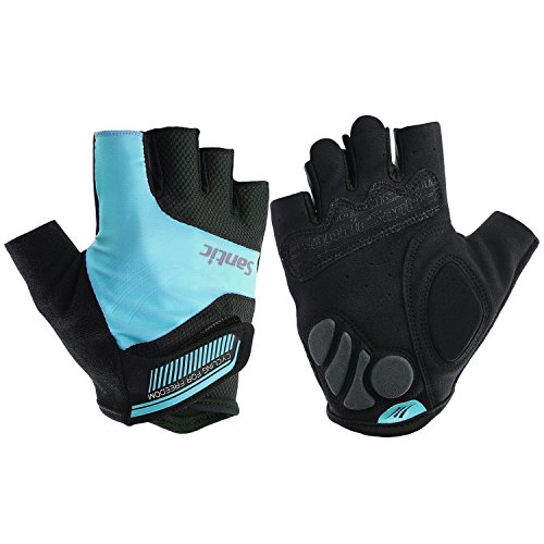 Santic Guantes Ciclismo Hombre Verano Guantes Bici Guantes Cortos para Carretera,Quedan los Dedos al Aire Azul XL