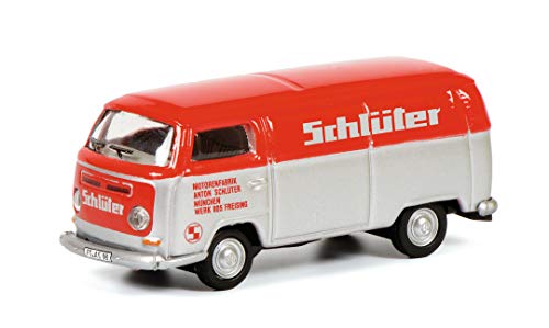 Schuco VW T2a-Coche de Furgoneta, Escala 1:87, Color Rojo y Plateado (452650700)