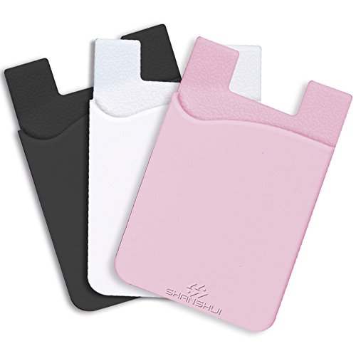 SHANSHUI Tarjetero Adhesivo Bolsillo para Móvil Porta Tarjetas, (Pegamento) 3 Piezas para Todo Tipo de Móviles con Cinta Adhesiva de 3M,Bolsillo y Soporte para Auriculares con Función