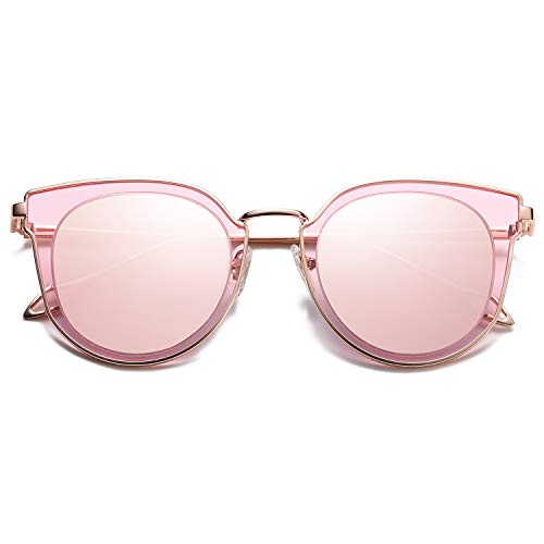 SOJOS Gafas De Sol Unisex Vintage Lentes Espejo Polarizadas Protecciòn UV SJ1057 Marco Dorado/Lentes Rosadas