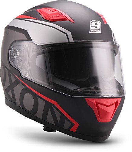 Soxon ST-1000 - Casco integral, Casco de Rostro Completo para Moto, Visera ECE, Cierre rápido, con Bolsa, Rojo, XS (53-54cm)