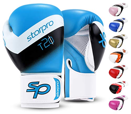 Starpro T20 Guantes de Boxeo de Cuero de PU para Entrenamiento y Sparring en Muay Thai Kickboxing Fitness - Hombres y Mujeres - Múltiples Colores - 8oz 10 oz 12 oz 14 oz 16 oz