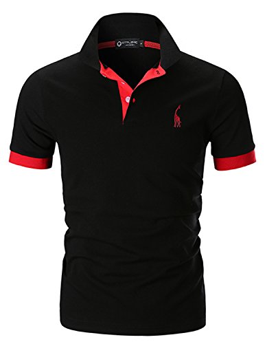 STTLZMC Polo para Hombre de Manga Corta Casual Moda Algodón Camisas Cuello en Contraste Golf Tennis (3XL, Negro)