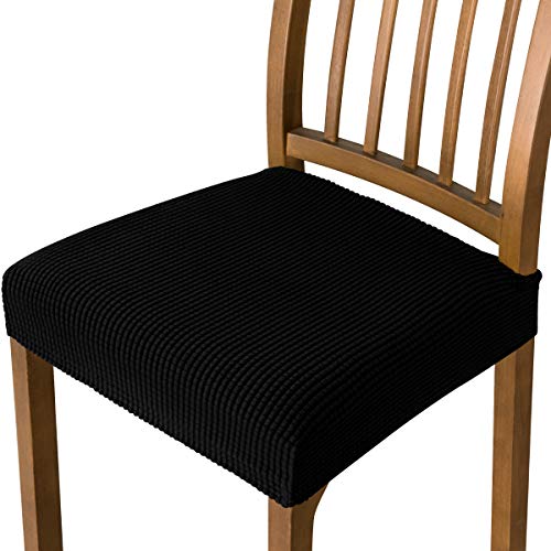 subrtex Funda de Asiento para Silla Pack de 2 Comedor Silla Asiento Fundas Elásticas Funda de Cojín del Asiento Mascotas Antiarañazos Funda de Muebles Duradera (Pack de 2, Negro Jacquard)