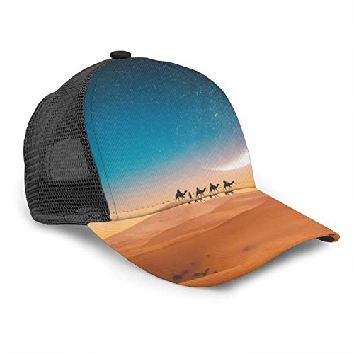 Sunset Marruecos - Gorra de béisbol unisex con diseño de camello desierto para hombres, mujeres, niños y niñas, ajustable, con impresión 3D, sombreros para deporte, golf, sol, color negro