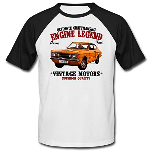 TEESANDENGINES - Camiseta de manga corta para hombre Ford Taunus 1970, color negro Blanco blanco L