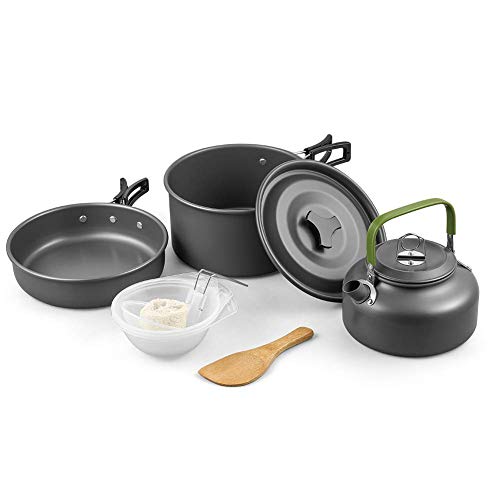 Terra Hiker Utensilios de Cocina de Camping, Set de Cocina para Camping de Aluminio anodizado Ligero Portátil para Excursiones Viajes con Mochila y Actividades al Aire Libre (10 Piezas)