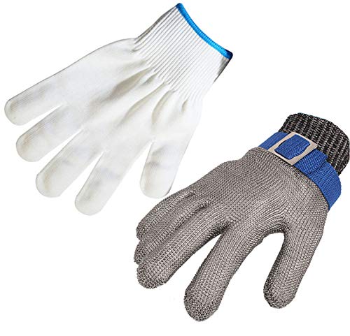 ThreeH Guantes de trabajo resistentes al corte de acero inoxidable Guantes de alambre 316L Nivel 5 de protección Para Cocina Carnicero GL09 XXL(Un guante)