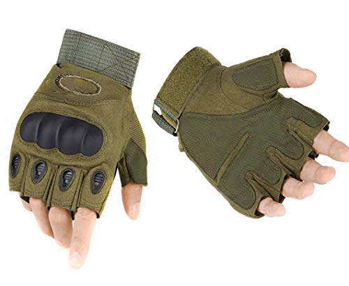 ThreeH Guantes tácticos de nudillo Duro Guantes de Medio Dedo para Montar el Airsoft Caza Paintball GL07L,Green