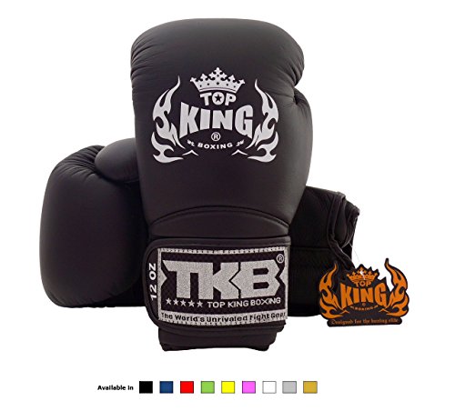 Top King Super Air TKBGSA guantes de boxeo, Muay Thai, talla: 8, 10, 12, 14, 16 onzas, Color: blanco, negro, rojo, verde, azul, rosa, amarillo, para entrenamiento, pelea, guantes de boxeo, para Muay Thai, artes marciales mixtas, K1, color Solid Black, tam