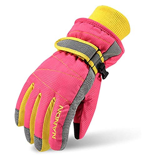 TRIWONDER Guantes de Invierno Niño Cálido Anti-Viento Nieve Guantes para Esquí Ciclismo al Aire Libre (Rosado, M (9-14 años))