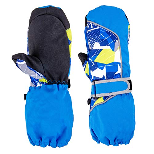 TRIWONDER Manoplas Impermeables para niños de 3-12 años Guantes Calientes para Exteriores Manoplas de Nieve Guantes de esquí de Invierno (Azul, M (9-12 años))