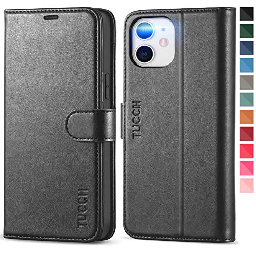 TUCCH Funda iPhone 12 Pro, Funda Protectora de Cuero PU para iPhone 12 con Bloqueo RFID, Cáscara de TPU, Ranura para Tarjeta, Funda Piel para iPhone 12 Pro/iPhone 12 5G (6.1 Pulgadas 2020),Negro