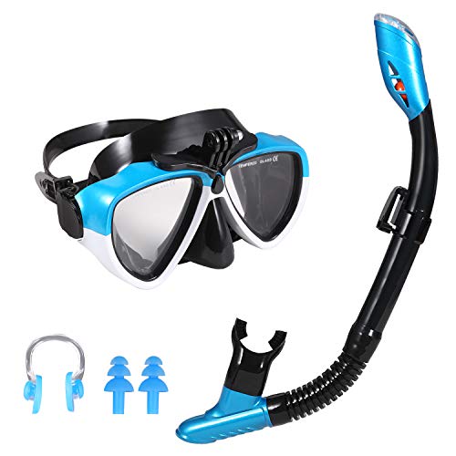 Ulikey Snorkel Set Niños, Gafas de Buceo - Máscara Antivaho y Snorkel Seco, con Montaje de Cámara Snorkel Premium Set Adulto