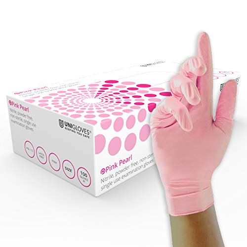 UNIGLOVES GP0051 Pearl Guantes de Nitrilo, Sin Polvo, Rosa, Talla XS (Paquete de 100 Guantes Individuales)