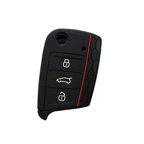 UTS-Shop Funda de silicona para llave de coche, 3 botones, compatible con Volkswagen Golf 7 GTI, Passat, Skoda, Octavia, Superb, Seat Leon, serie