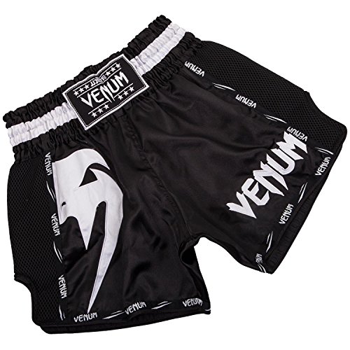 VENUM Giant Pantalones Cortos de Muay Thai, Hombre, Negro/Blanco, L