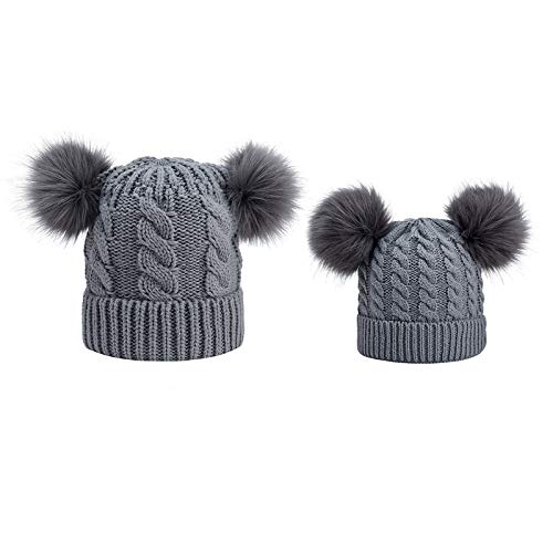 Vfhdd 2 gorros de invierno para padres e hijos, con diseño de calavera con pompón, 2 unidades