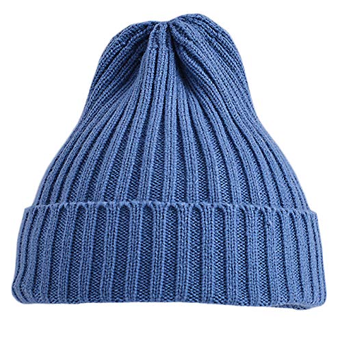 Vfhdd Gorro de punto acanalado para bebé de invierno, color caramelo sólido con puños de calavera